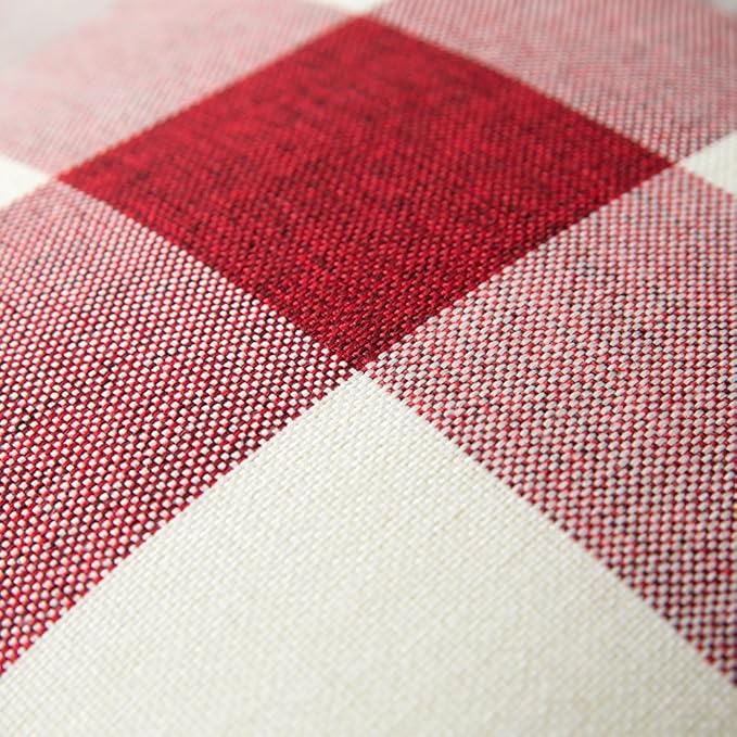 MIULEE Pack of 2 Farmhouse Checkers Buffalo Plaids Polyester Linen Soft Solid White and Red Decorative Throw Pillow Covers Home Decor Cushion Case for Sofa Bedroom 12 x 20 Inch
