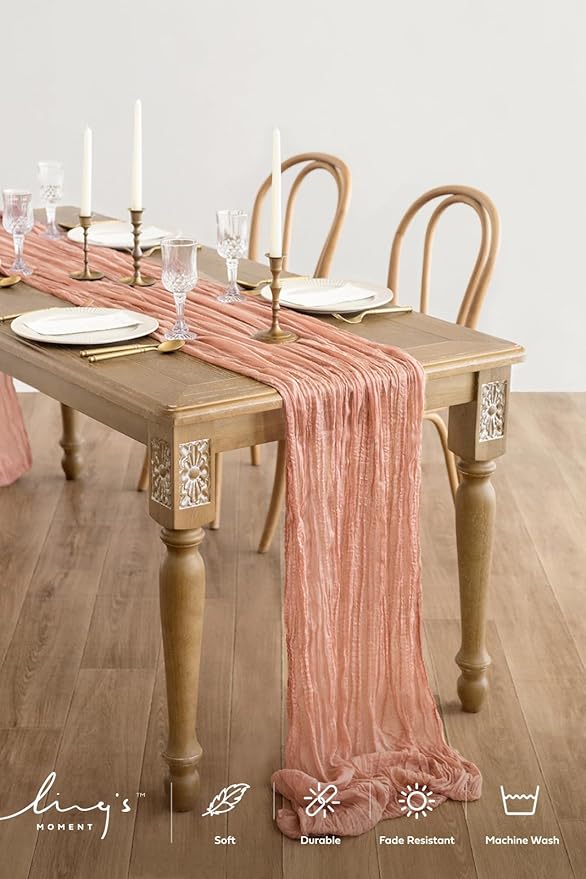 Ling's Moment 14Ft Sunset Terracotta Table Runner Taupe Sheer Chiffon Like Table Runner with Silver Sparkle for Wedding Reception Rustic Boho Wedding Party Bridal Shower Table Setting Decorations