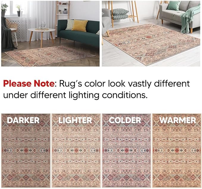 Keen Home Design 4x6 Rug - Machine Washable Area Rug with Non-Slip Backing, Ideal for Living Room, Dining Room, Bedroom - Vintage, Easy Clean, Durable, Low Pile Rug - (4' x 6')