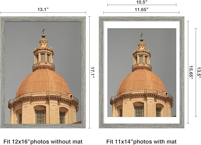 Vittanly 12x16 Picture Frame for Wall, Plexiglass, Displays Poster 11x14 with Mat or 12x16 without Mat, PVC Frame Material, Horizontal or Vertical Hanging, 1 Pack, Grey