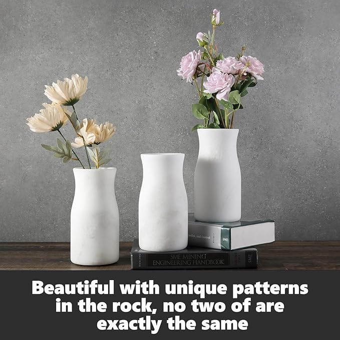 White Marble Vase for Flowers, 8.66" Minimalist Modern Frosted Flower Vase for Home Decor, Decorative Vases for Centerpieces, Living Room, Dining Table, Office, Boho Farmhouse Decor