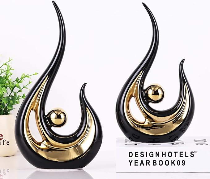 LCCCK Modern Abstract Art Home Decor Accent, Contemporary Statues Coffee Table Decor for Living Room, Table Centerpieces for Dining Room, Ceramic Sculptures and Gold Knick Knacks for TV Stand Decor
