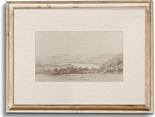 uniro Neutral Wall Art for Home Decor, Farmhouse Landscape Sketch Wall Painting Canvas Prints, Rustic Nature Oil Painting, Antique Moody Neutral Landscape Aesthetic Wall Decor Vintage Art Pictures for Bedroom Bathroom Decor( 8" x 10"-UNFRAMED)