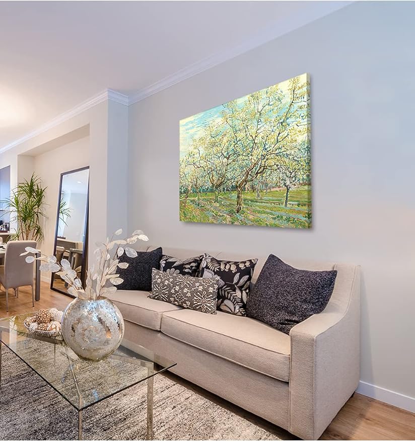 DECORARTS - The White Orchard, Vincent Van Gogh Art Reproduction. Giclee Print on Canvas. Wall Art for Home. 40x32