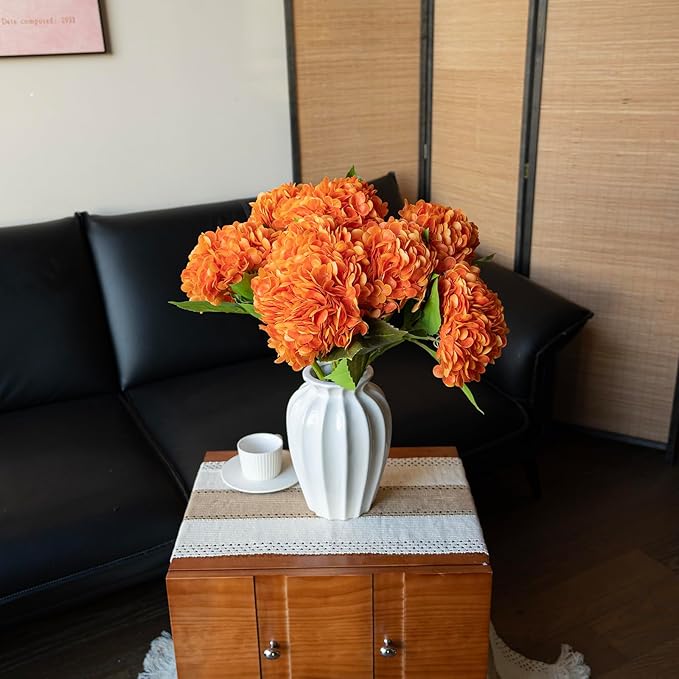 3PCS 22 inch Realistic Artificial Hydrangea Large Real Touch Flowers Artificial Flowers Dry Flowers Outdoor Wedding Christmas Office Family Party Living Room Table Decoration (Orange)