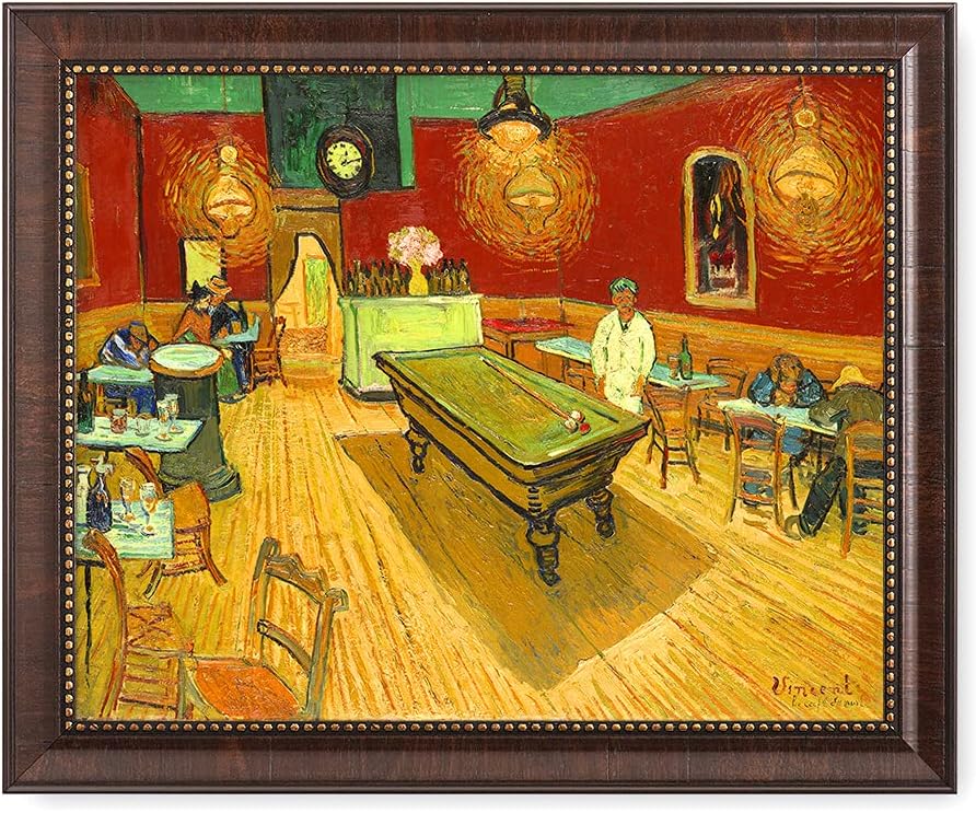 DECORARTS - The Night Cafe in the Place Lamartine in Arles - Vincent Van Gogh Giclee Prints w/Antique Brown Frame for Wall Decor. Picture Size: 20x16, Total Size w/Frame: 23x19