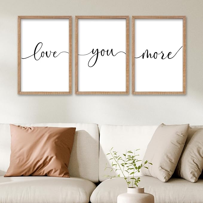 SRSZHIYUE Love You More Bedroom Set of 3 Wall Decor Sign 16"×11" Small Framed Wood Modern Above Over Bed Couples Romantic Art for Master Bedroom Wall Horizontal Hanging Decoration (Wood)