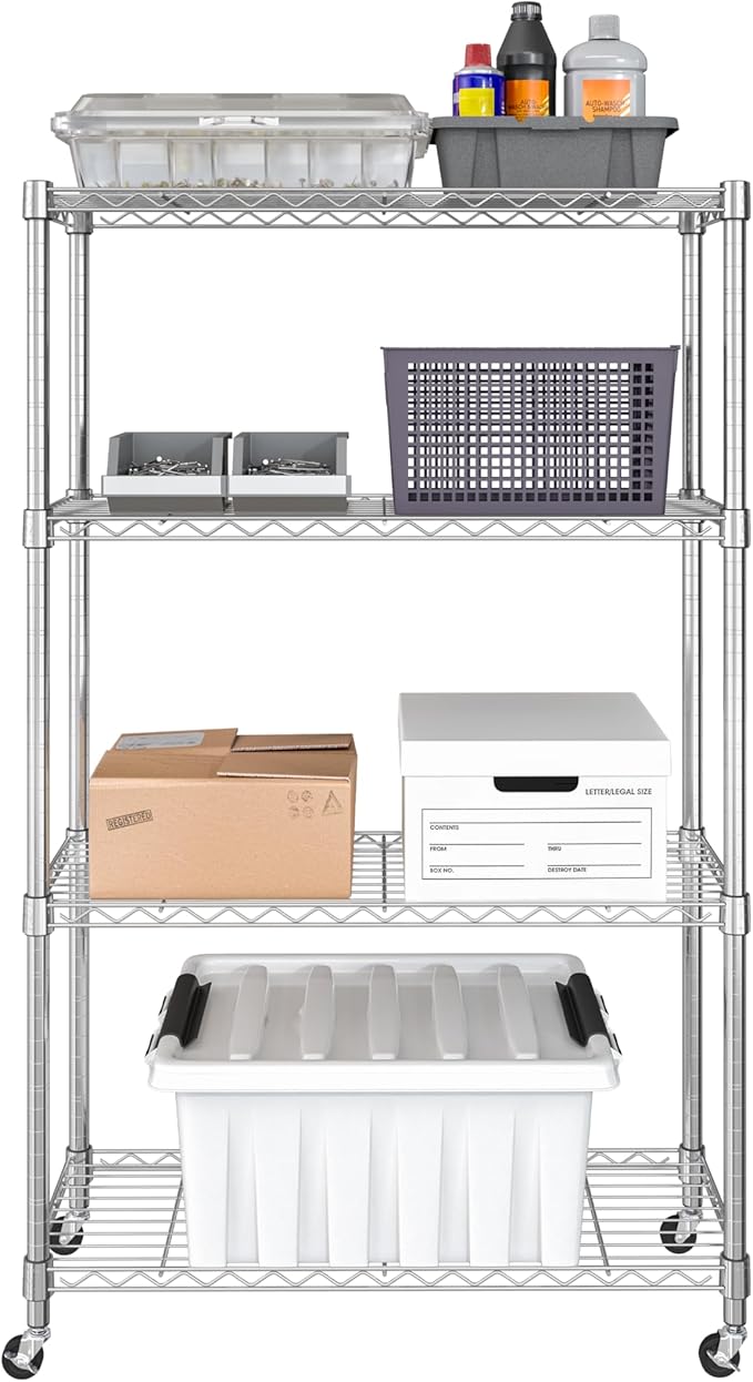 Seville Classics Solid Steel Wire Shelving Storage Unit Adjustable Shelves Organizer Rack, for Home, Kitchen, Office, Garage, Bedroom, Closet, Steel, 4-Tier, 36" W x 14" D