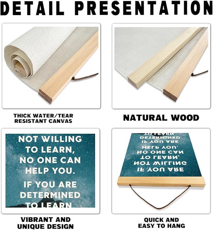 Inspirational Canvas Poster, If You Don't Want To Learn, Canvas Poster Wood Hanger, Motivational Home Office Decorate, Classroom Decor, Positive Mindset Canvases Banner, Farmhouse Hanging Decor