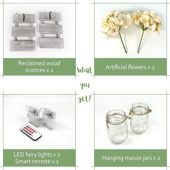 Besuerte Farmhouse Sconces Wall Decor Set of 2, Dining Room Art Wall Decor, Home Decor,Living Room, Bathroom, Hanging Vintage Wall Sconce 6-Hour Timer, Gray