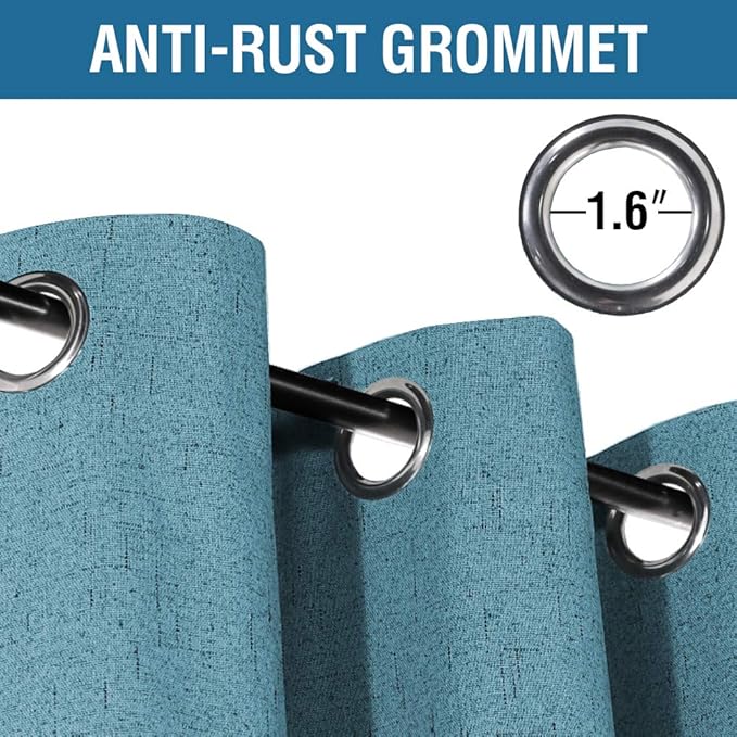H.VERSAILTEX 100% Blackout Curtains for Bedroom 108 Inches Long Grommet Linen Face Full Light Blocking Curtain Drapes for Living Room Thermal Insulated Linen Look Curtains 2 Panels Set, Teal Blue