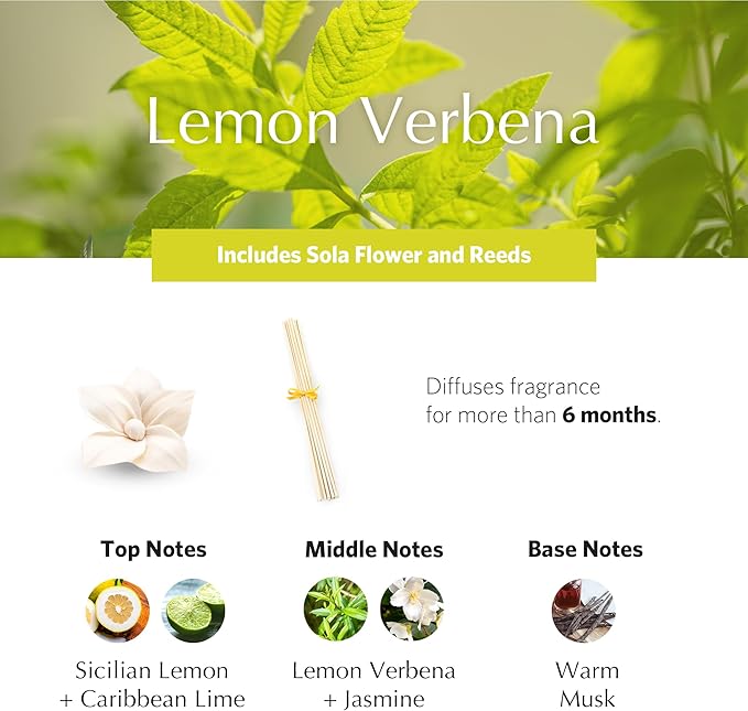 AGRARIA Lemon Verbena Scented PetiteEssence Diffuser, 1.7 Ounces with Reeds and a Flower