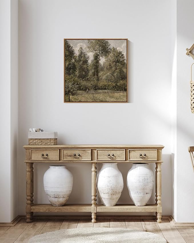 InSimSea Square Framed Canvas Wall Art, Farmhouse Decor Bushes Poplars Pictures Home Decor, Natural Landscape Wall Art Prints, Classical Paintings for Bedroom Living Room Bathroom Office 16"x16"