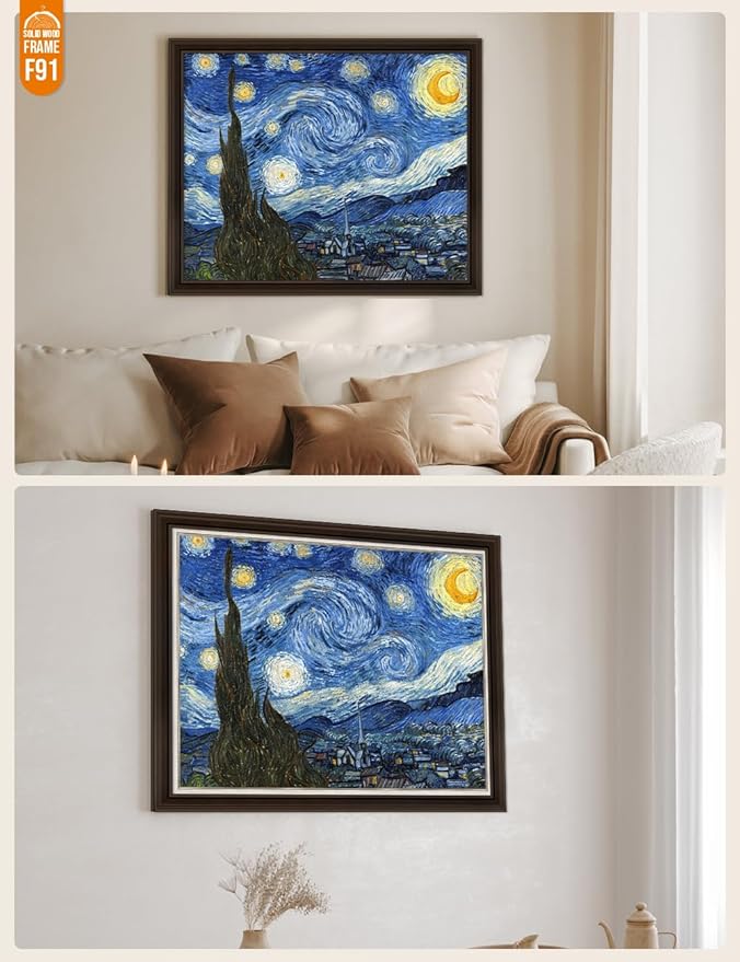 DECORARTS - Starry Night, Vincent Van Gogh Art Reproduction. Giclee Print w/Bronze Frame&Mat for Wall Decor. Picture Size: 30x24