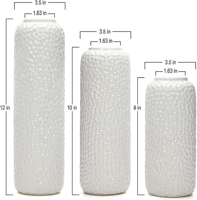 Hosley Set of 3 White Ceramic Honeycomb Vase Tall 12 Inch Medium 10 Inch Short 8 Inch High Each. Ideal Gift for Wedding Special Occasion Dried Floral Arrangements Home Office Spa