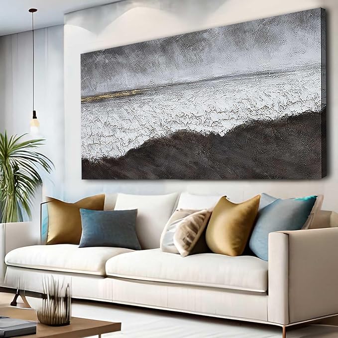 XIANSHOU Living Room Wall Decor Black Abstract Wall Art White Painting Contemporary Wall Art Canvas Picture Decorations for Bedroom Dining Room Office 24x48 in