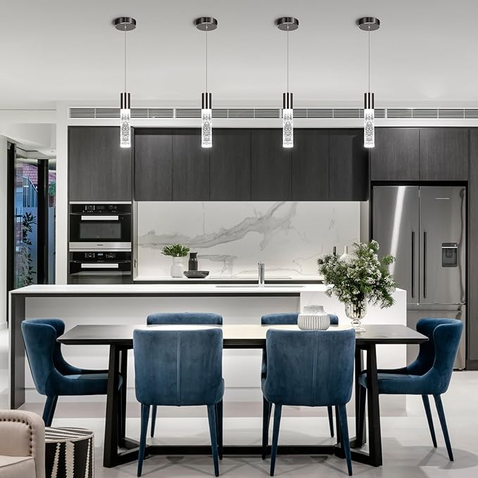 OKELI Modern Pendant Light,LED Bubble Crystal Kitchen Island Lights Fixtures,Black Mini Single Pendant Lighting for Kitchen Island Bar,6W,6000K,ETL,1Pack