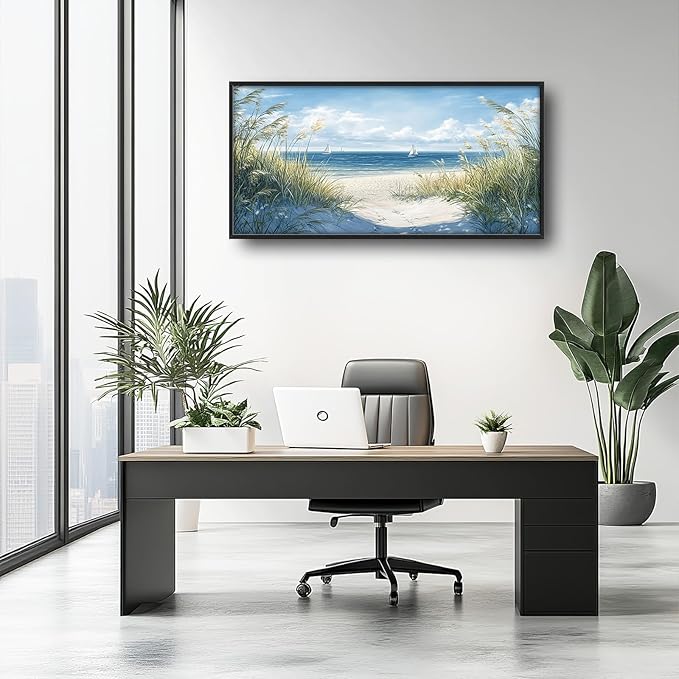 Framed Large Beach Wall Art for Living Room, Oversized Coastal Nautical Wall Decor Sailboat Canvas Seaside Pictures Modern Artwork Home Decoration for Living Room Bedroom Office 60"x30"