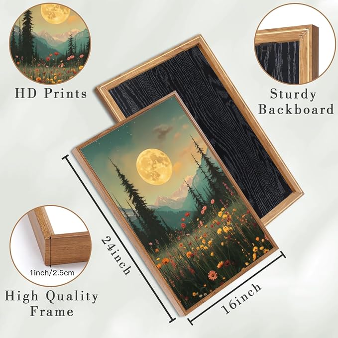 ANHUIB Large Wildflower Wall Art Mountain Floral Wall Decor Pine Tree Paintings Set of 3 for Living Room Bedroom Dining Room 16x24 Inch