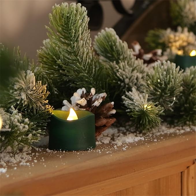 Homemory 24Pcs Green Tea Lights Battery Operated, Flameless Flickering Green Candles, Holiday Candles for Christmas, Home Decor, Theme Party