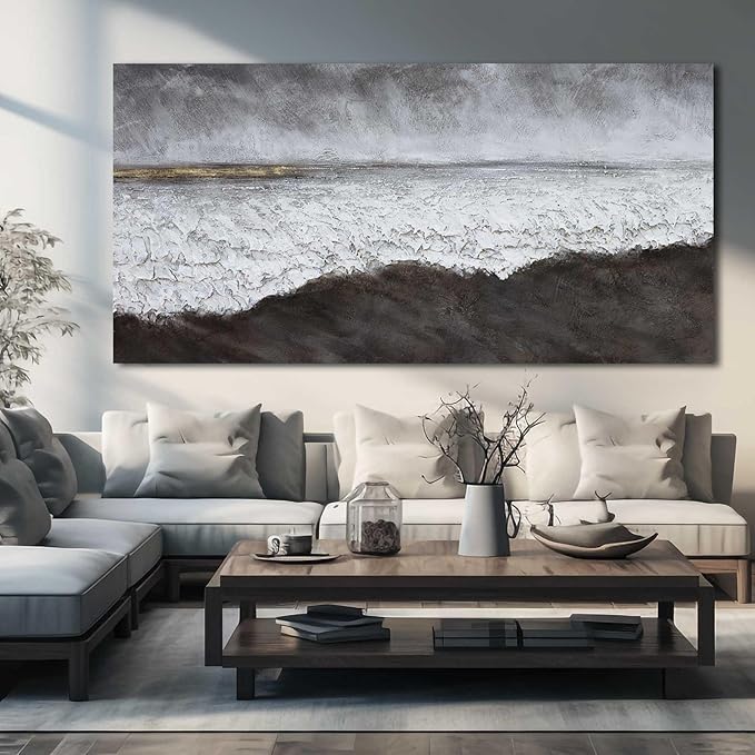 XIANSHOU Black Canvas Artwork For Living Room Abstract Wall Decor Picture on Canvas Large Size Hallway Decor Office Dining Room Decorative Wall Art 29"x58" Ready to Hang