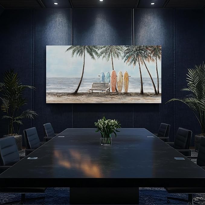 GAIDUOMAI Scenery Canvas Wall Decor Seaside Art Coconut Palm Picture for Bedroom Colorful Surfboard Poster for Dining Room Hallway Decor 29"x58"