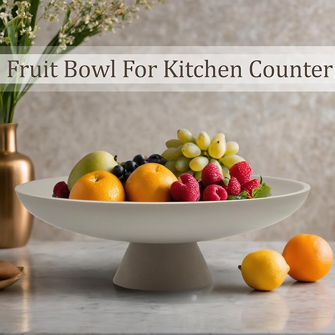 Large Decorative Bowl, Modern Resin Pedestal Bowl for Home Decor, Stylish Fruit Bowl for Kitchen Counter, Chic Key Holder for Entry Table, Grey