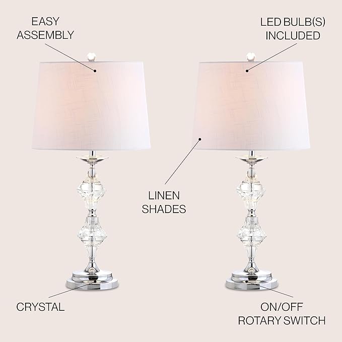 JONATHAN Y JYL2037A-SET2 Set of 2 Table Lamps Madison 27.5" Crystal LED Table Lamp Contemporary Glam Bedside Desk Nightstand Lamp Bedroom Living Room Office College Bookcase, Clear/Chrome