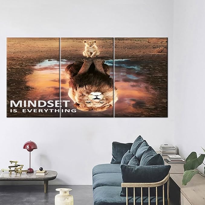QYHART Motivational Wall Art Lion Inspirational Poster 3 Pieces Canvas Prints Artwork for Living Room Modern Home Decor Painting Pictures Stretched and Framed Ready to Hang [72''Wx 36''H]