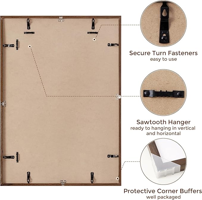 Solid Oak Wood Frame - 19x27, Matted to 16x21, Real Glass, Walnut Color, 1 Pack