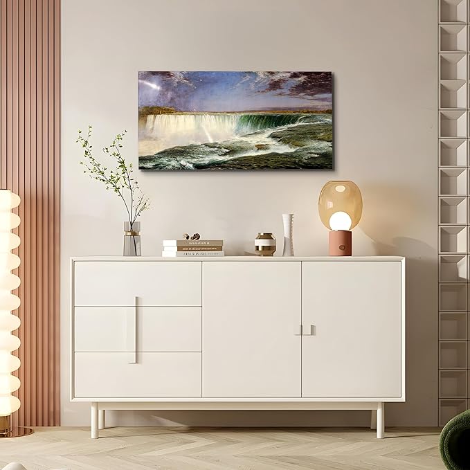 crmotu Large Canvas Wall Art, Rainbow Waterfall Landscape Art Prints, Niagara Falls Vintage Decor Pictures, Retro Cliff River Nature Scenery Paintings Wall Decor Living Room Bedroom Bathroom 20"X40"