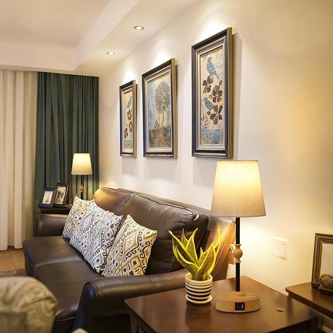 Bedside Table Lamp for Bedroom with 2 USB Charging Ports Minimalist Small Nightstand 3-Way Dimmable Touch Desk Lamp for Living Room Home Office Dorm,LED Bulb Included