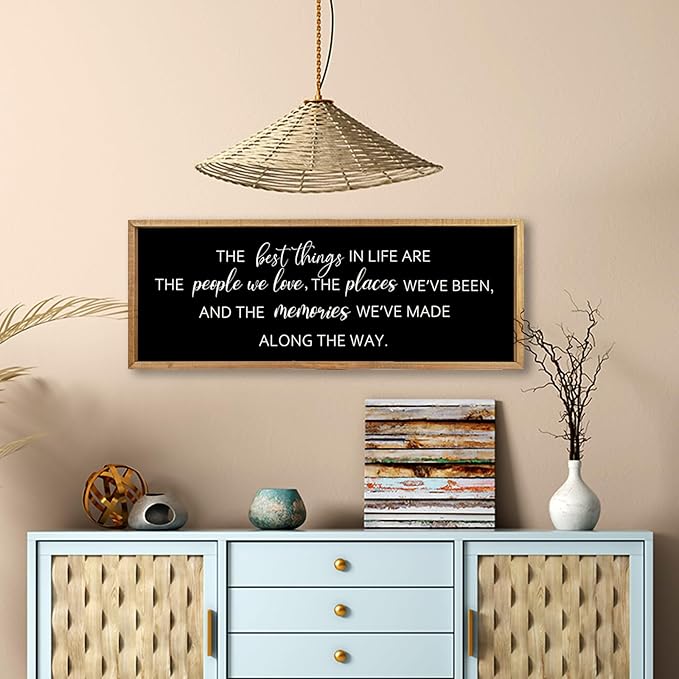 Comurdyo The Best Things in Life Sign 32''×12'' Framed Wood Memories Inspirational Quotes Wall Decor Vintage Farmhouse Wedding Gifts Sign Wall Art for family Home Bedroom (Wood Black)