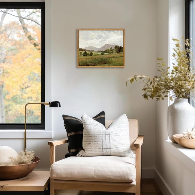 KBKBART Framed Vintage Landscape Wall Art Prints, Retro Muted Green Forest Valley Nature Wilderness Canvas Painting, Farmhouse Decor Wall Art for Bedroom, Bathroom,Vintage Wall Decor(8"x10")