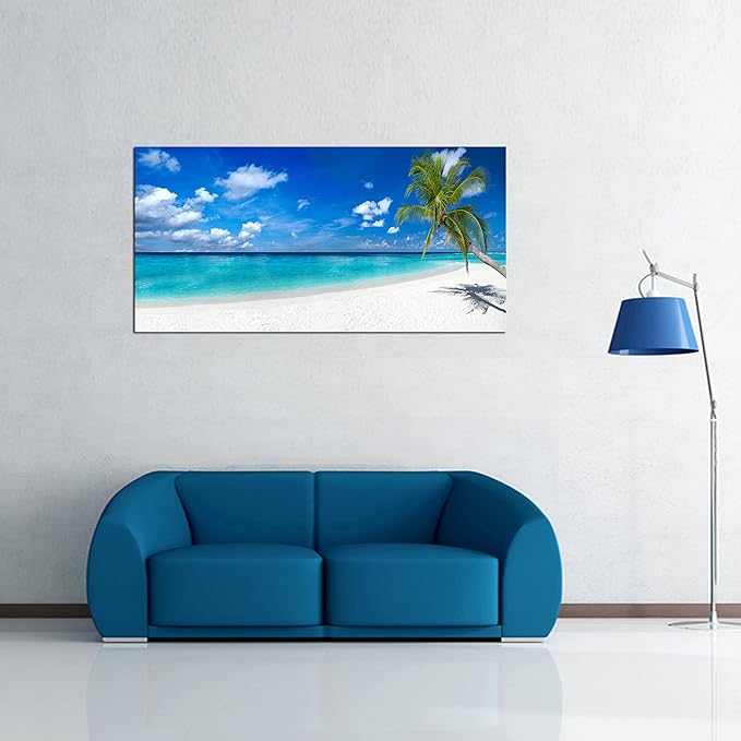 XXMWallArt FC2475 Seascape Canvas Art - Tropical Paradise Beach With White Sand and Coco Palms - Summer Beach Nature Pictures for Living Room, Bedroom, Home and Office Wall Decor
