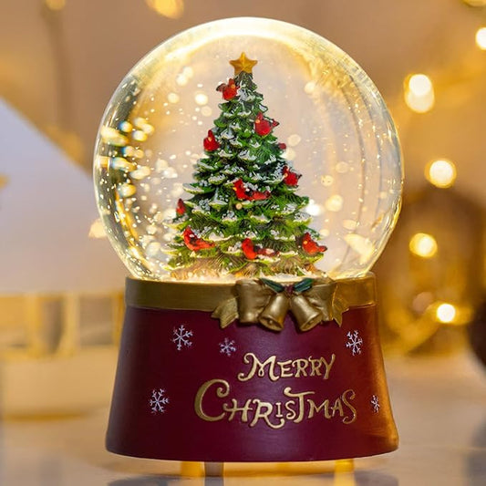 Christmas Snow Globe Lantern Water Glittering Christmas Tree Crown with Music & Timer, USB Lined/Battery Operated Lighted Water Lantern for Christmas Festival Decoration Gifts