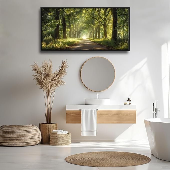 Framed Large Wall Art for Living Room, Forest Tree Canvas Wall Decor, Green Tree Pictures Painting, Modern Landscape Artwork for Bedroom Office 60L'' × 30W''