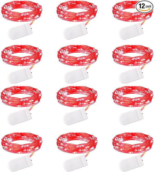 Brightown 12 Pack LED Fairy Lights, Waterproof, Red, 7 Feet, 20 LEDs, Battery Operated, Flexible Silver Wire, Safe, Energy Saving, Long-Lasting, Indoor and Outdoor Use