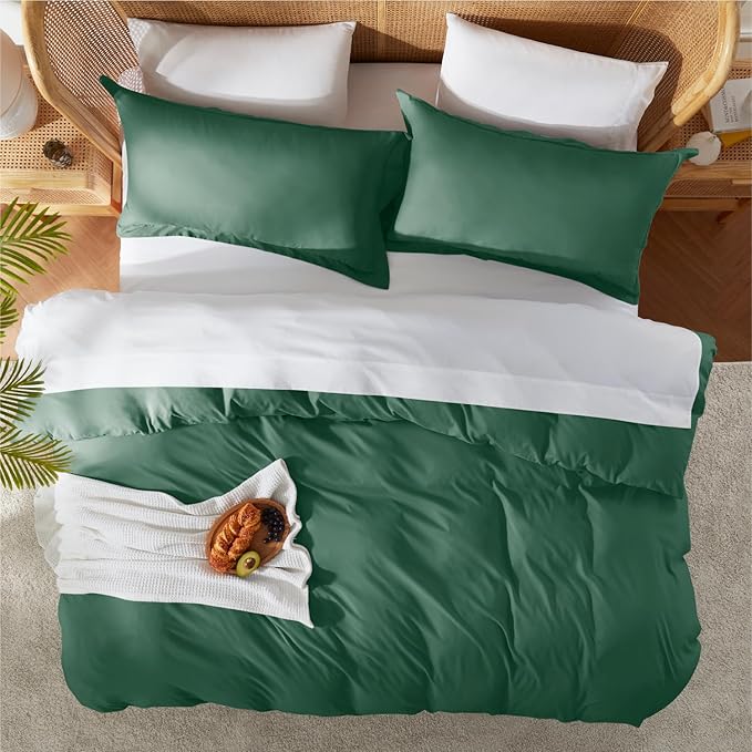 Nestl Dark Green California King Duvet Cover Sets - Soft Double Brushed Cal King Duvet Cover, 3 Piece, with Button Closure, 1 Duvet Cover 104x98 inches and 2 Pillow Shams