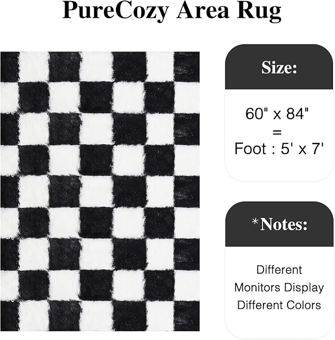 Checkered Rug 5x7 for Living Room, Black and White Modern Shag Rug Super Soft Washable Indoor Fuzzy Carpet Non-Slip Fluffy Rugs for Bedroom Home Aesthetic Decor