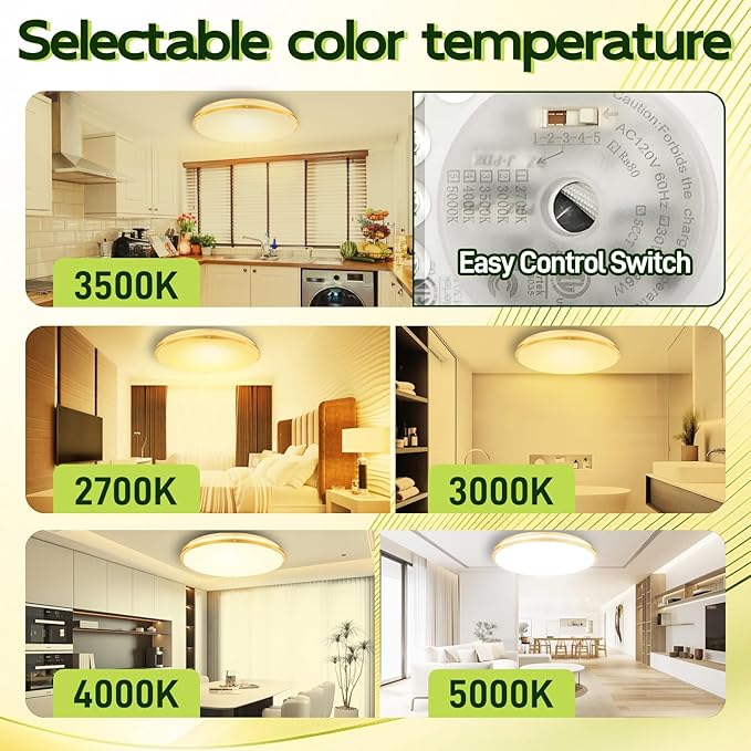 hykolity 32 Inch Oval LED Ceiling Light, 60W, 4000LM, 2700K/3000K/3500K/4000K/5000K Adjustable, Gold Finish Dimmable Flushmount Ceiling Light for Bedroom, Living Room