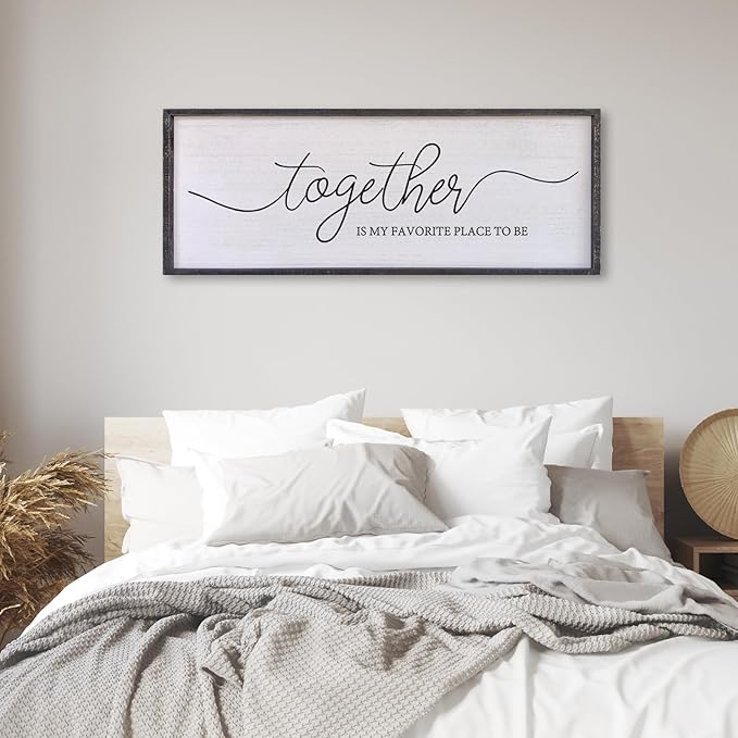 Surfapans Together Is My Favorite Place to Be Sign Wall Decor 40"X15" Bedroom Above Bed Rustic Large Beautiful Home Master Room Beautiful Soild Wood Framed Over Bed Hanging Couple Wall Art (Black)
