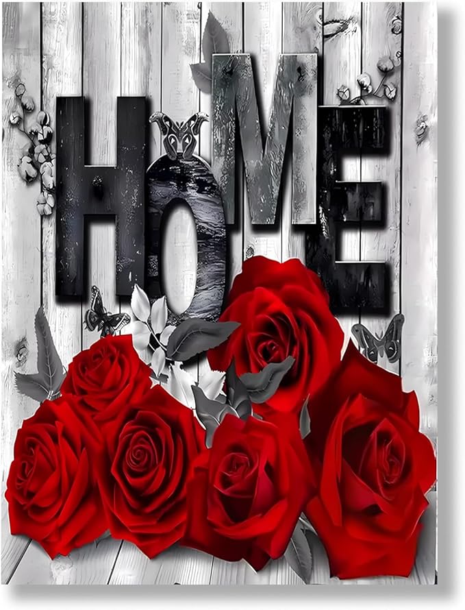 Floral Canvas Wall Art 12x16 Inch - Modern Red Rose Botanical Print for Bathroom, Couples Bedroom, Living Room, Kitchen - Vintage Farmhouse Style Home Decor