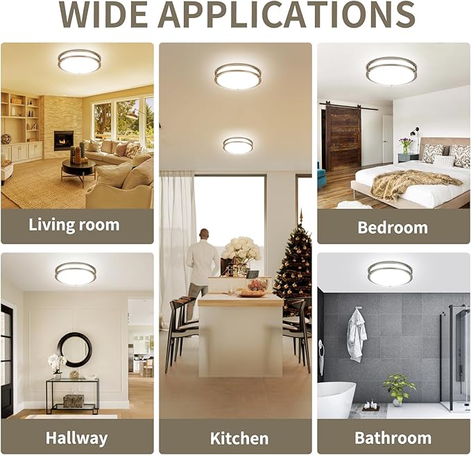 13Inch 36W Ceiling Light Fixtures 2 Packs, 5CCT LED Flush Mount Ceiling Mount Lights 2700K 3000K 4000K 5000K 6500K, Dimmable Close to Ceiling Lighting for Bathroom Kitchen Stairwell Bedroom, Nickel