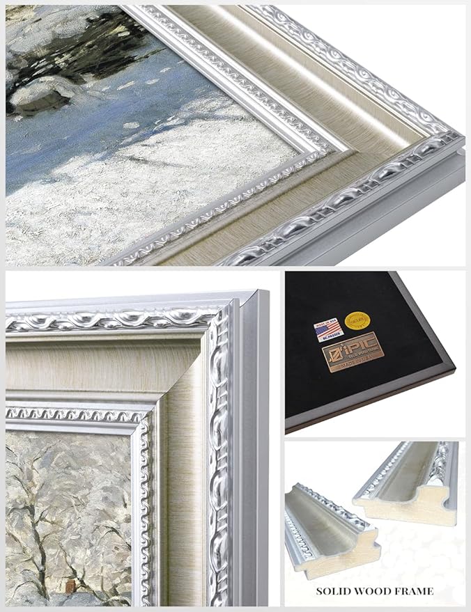 DECORARTS - Claude Monet The Magpie Giclee Print with Silver Solid Wood Frame, Impressionist Large Framed Wall Art, Ready to Hang, Framed Size28.75x24.75, Made in USA