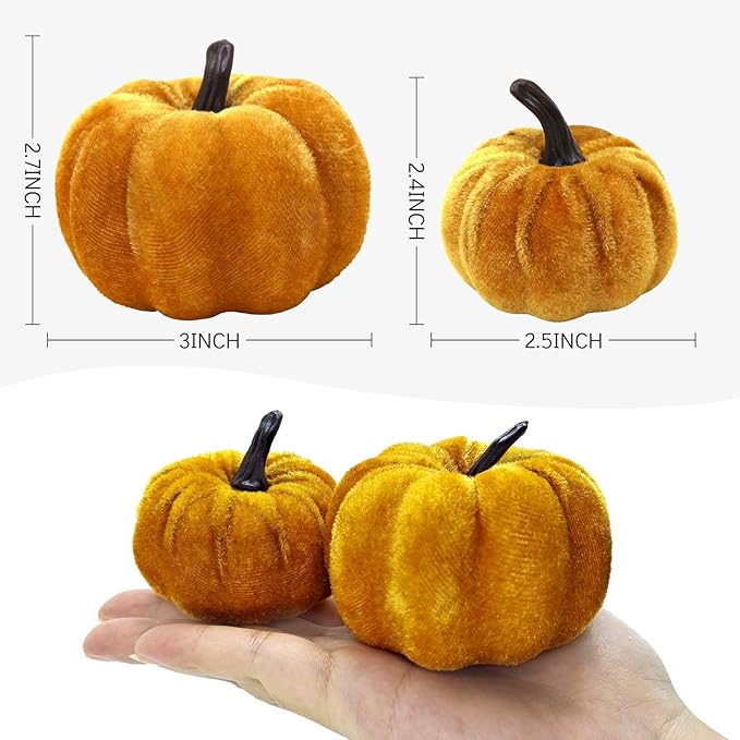 CH HAICHENG 12 Pcs Velvet Pumpkins Assorted Colors and Sizes Fake Artificial Small Velvet Pumpkin Fall Decorations for Home Farmhouse Harvest Wedding Halloween Thanksgiving Decor