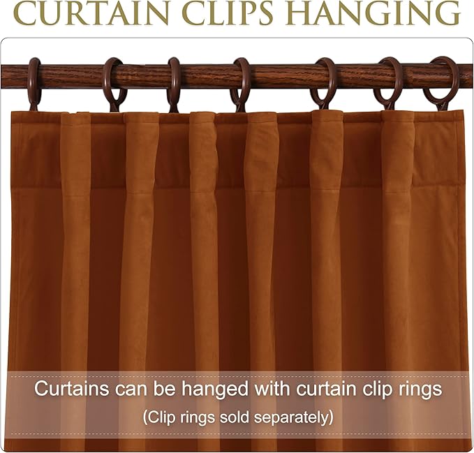 StangH Burnt Orange Curtains Velvet - 90 inches Long Blackout Thermal Insulated Bedroom Curtains Back Tab Holiday Home Decor for Sliding Patio Door/Office, W52 x L90, 2 Panels