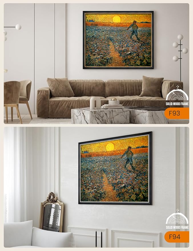DECORARTS - The Sower by Vincent Van Gogh, Large Giclee Canvas Print with Solid Wood Frame, Oversized Wall Art Decor