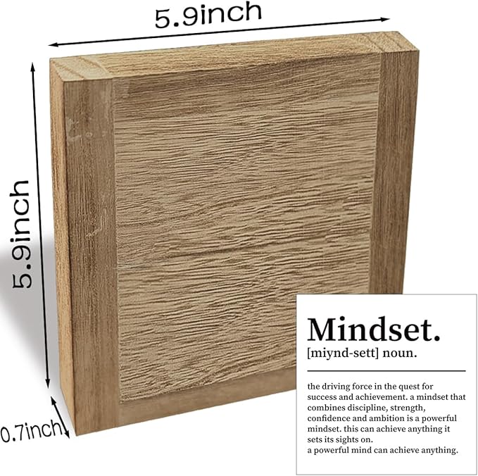 Inspirational Desk Signs, Farmhouse Decor for Shelves, Home Office Decors, Decorative Signs and Plaques, Mindset Definition Sign, Motivational Gifts for Women men 5.9x5.9x0.7inch