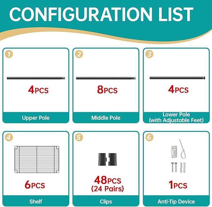 SINGAYE 6 Shelf Storage Wire Shelves Closet Bathroom Organizers Metal Pantry Kitchen Small Garage Shelving Unit Laundry Room Organization Home Narrow Rack Net Basket with Wheels Black